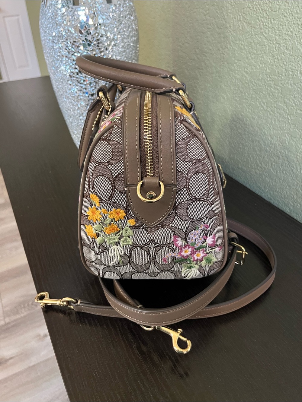 Coach Rowan Floral Embroidery Satchel Oak Color - Picture 10 of 10